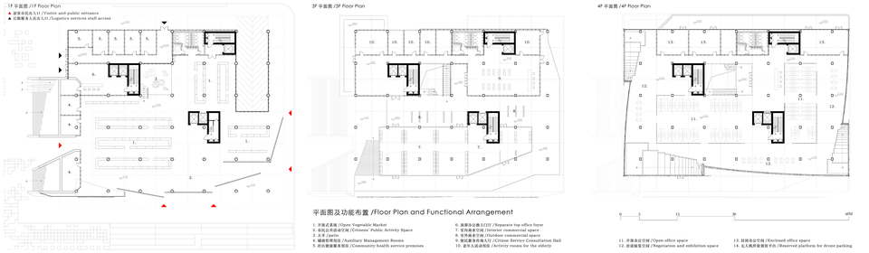 平面图与功能布置 / Floor plans and functional arrangement