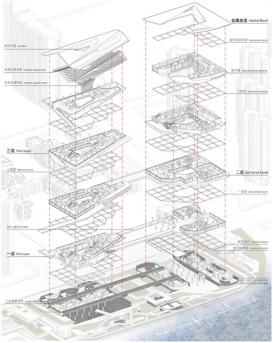 建筑与结构分解轴测 / Exploded architectural and structural axonometric