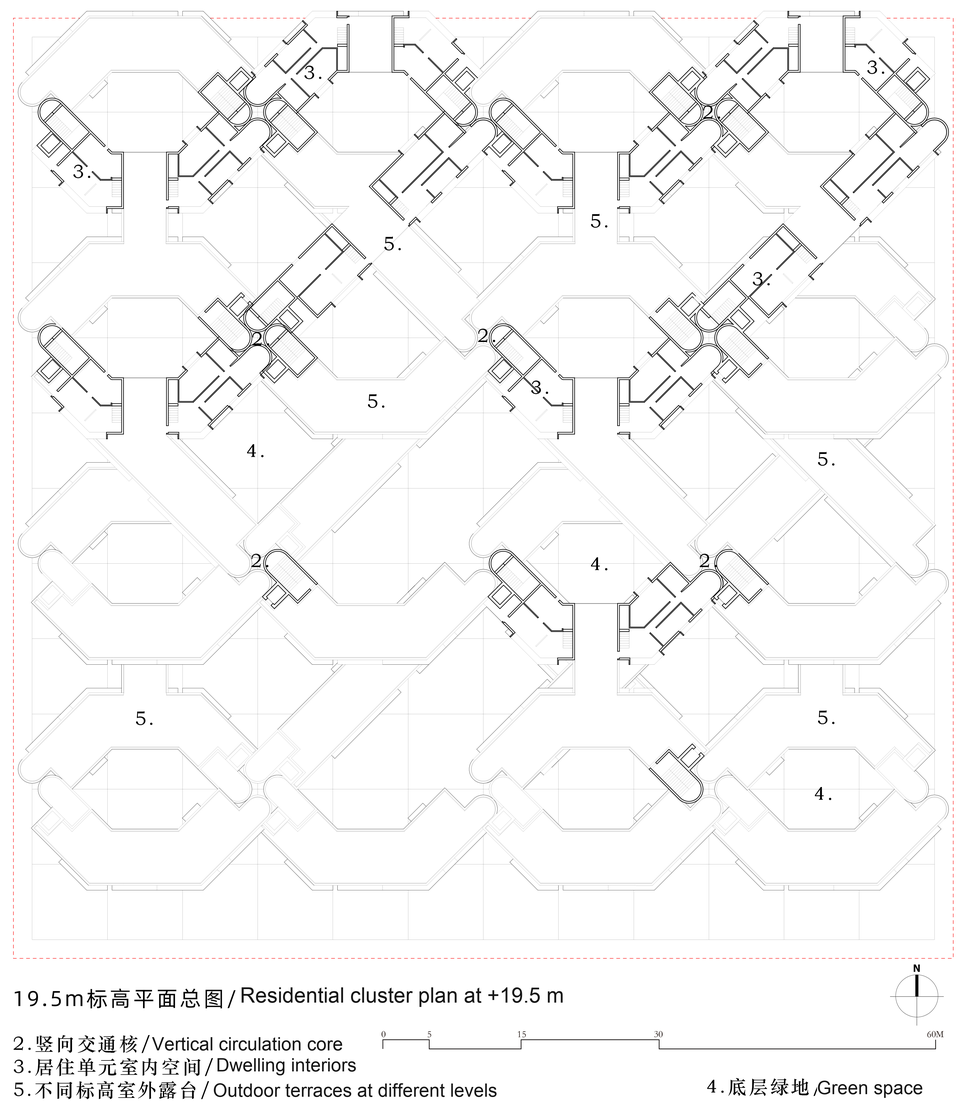 群体 19.5 m 标高平面 / Residential cluster plan at +19.5 m